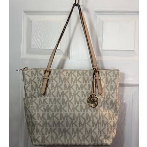 Michael Kors Leather-Trimmed Monogram Tote